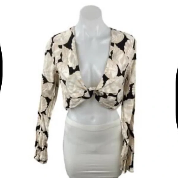 H&M Linen Black and Cream Sea Shell long sleeve Top - Picture 5 of 5